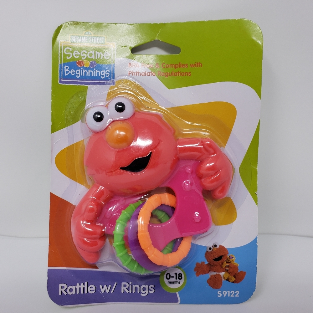 Sesame Street Beginnings Elmo Baby Rattle W/ Rings Toy 0-18mos